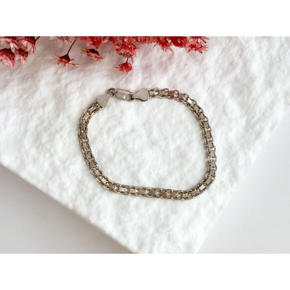 Sterling Silver flat chainlink Lobster Claw 925 Vintage Minimalist Bracelet - 7" - Picture 9 of 14